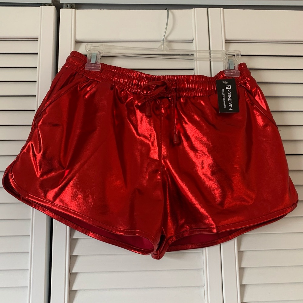 Red metallic shorts